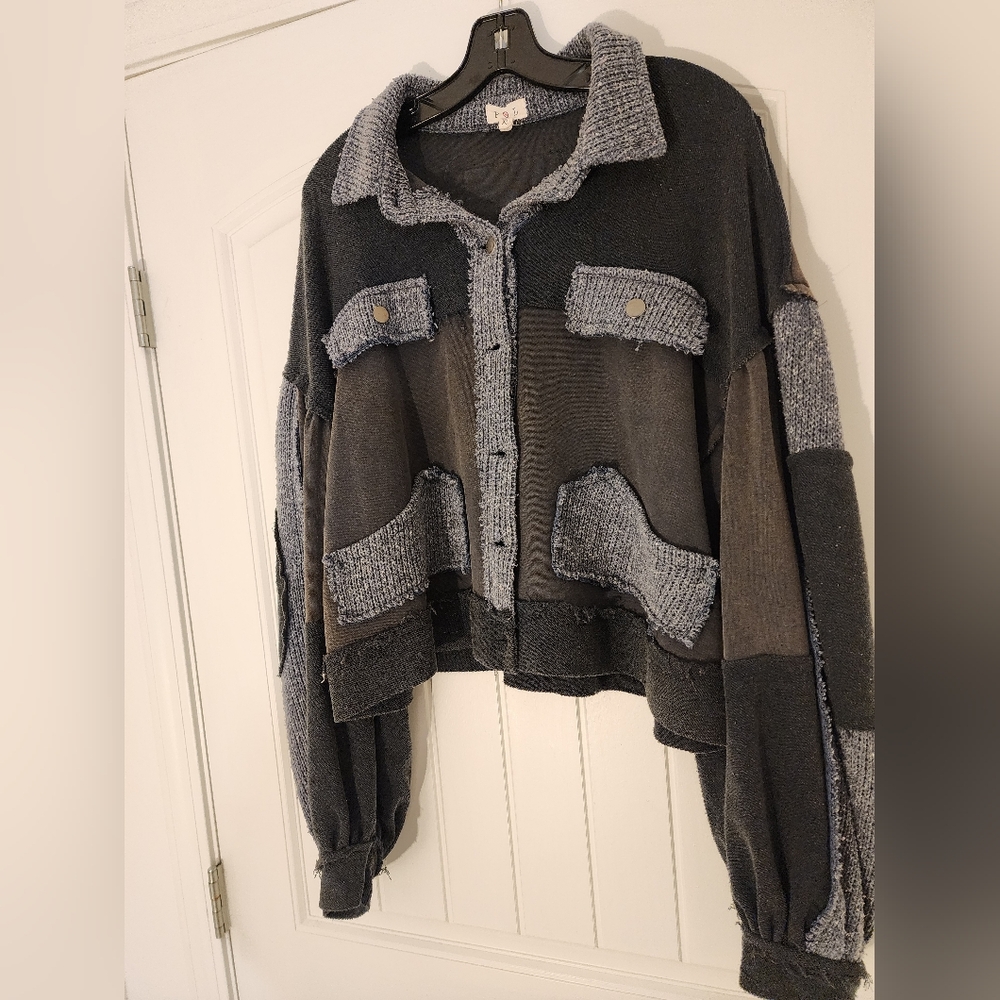 POL Stylish Womens ButtonUp Jacket Top Colorblock COOL Comfy OverSizeL FitsSm-XL